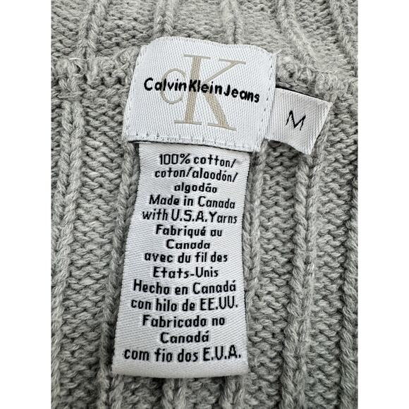 Vintage Y2K Calvin Klein Zip Up Sweater Mens M Gray 100% Cotton Mock Neck Ribbed - Picture 3 of 15